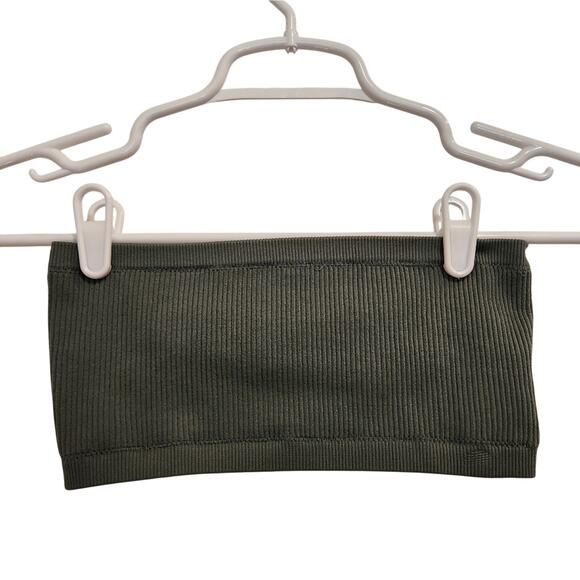 Aerie AE Dark Green Ribbed Real Good Bandeau Strapless Bra Top Size Medium - Picture 4 of 6